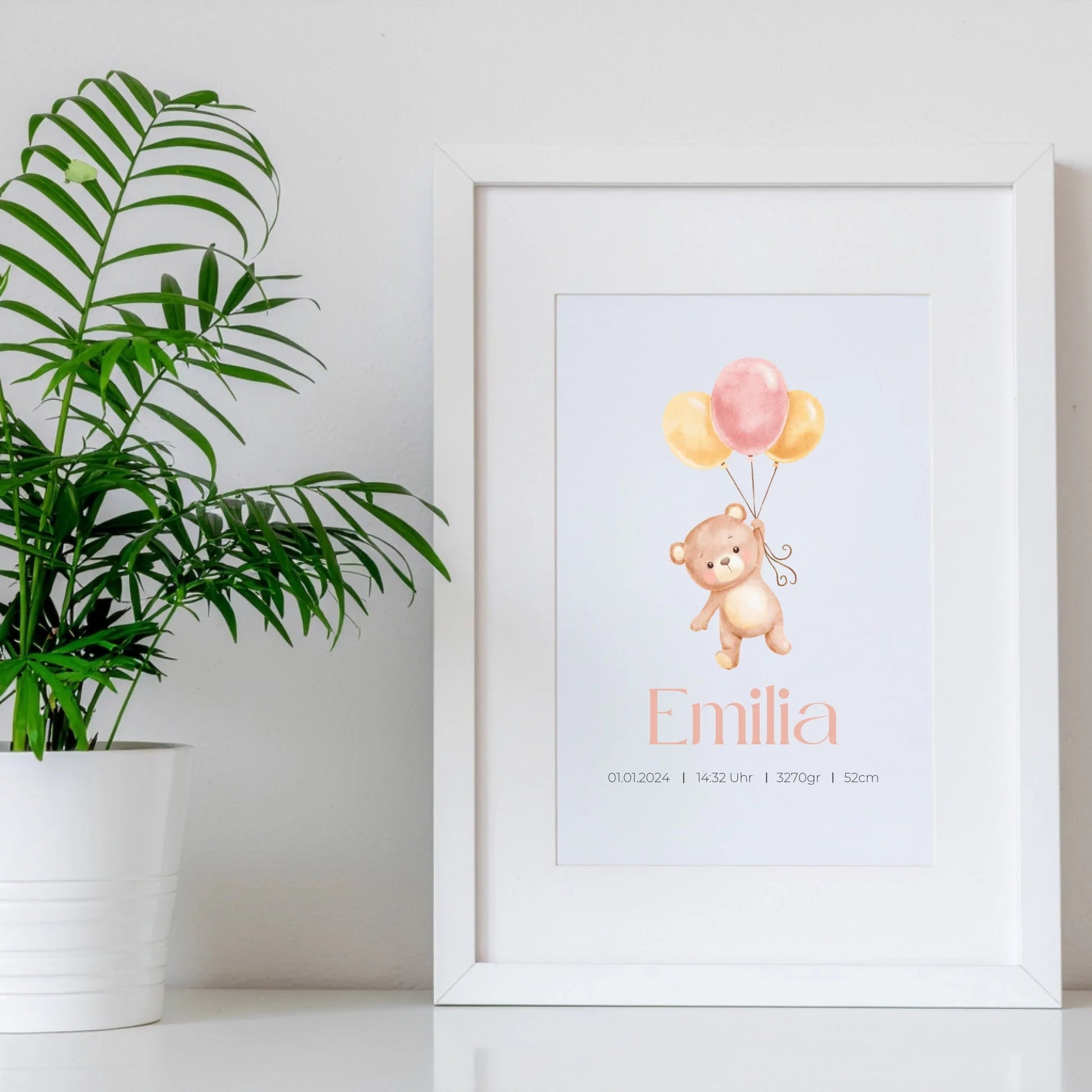 Personalisiertes Geburtsposter mit Bär, Luftballons und Geburtsdaten Little Mathilda Little Mathilda Poster