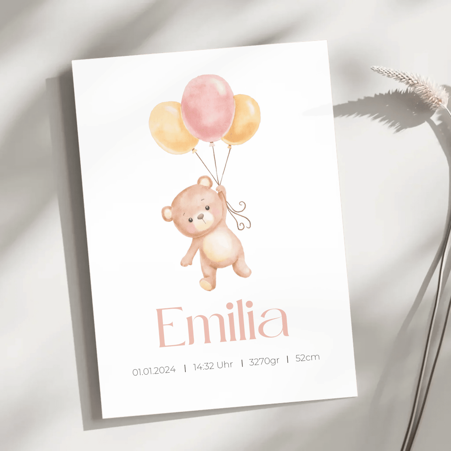 Personalisiertes Geburtsposter mit Bär, Luftballons und Geburtsdaten Little Mathilda Little Mathilda Poster