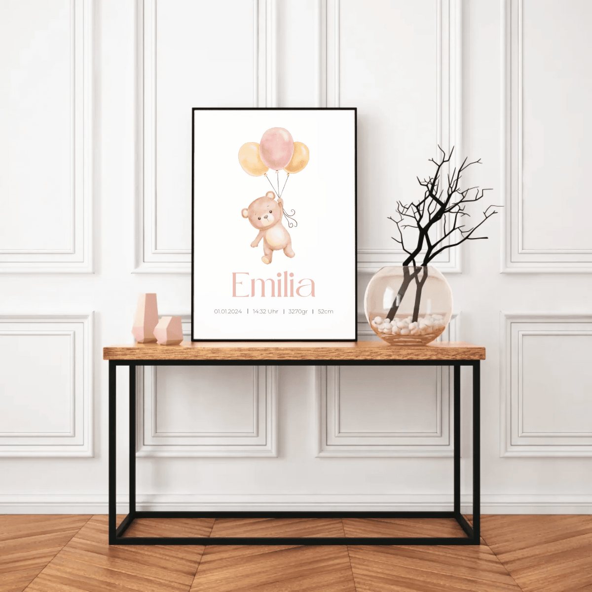 Personalisiertes Geburtsposter mit Bär, Luftballons und Geburtsdaten Little Mathilda Little Mathilda Poster