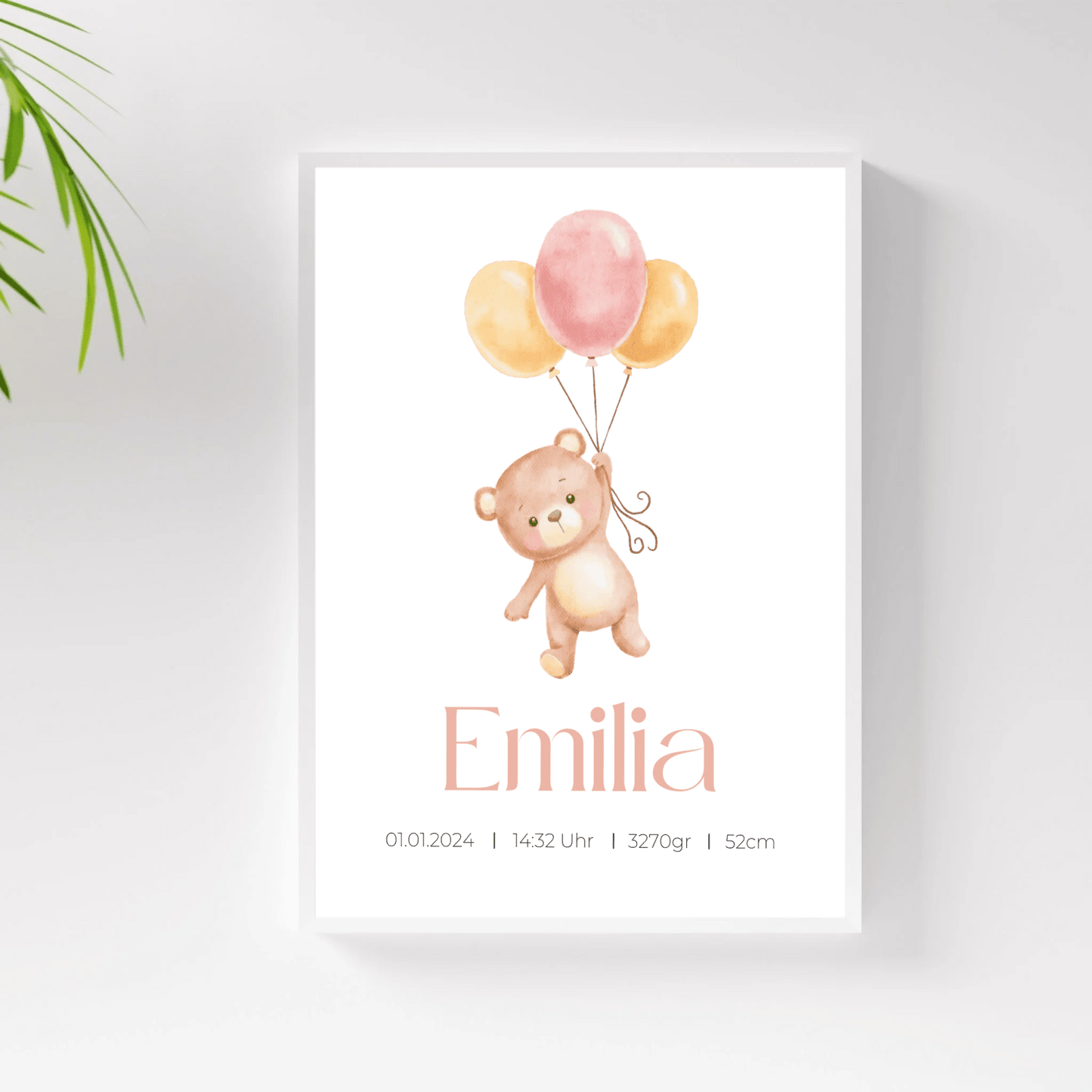 Personalisiertes Geburtsposter mit Bär, Luftballons und Geburtsdaten Little Mathilda Little Mathilda Poster