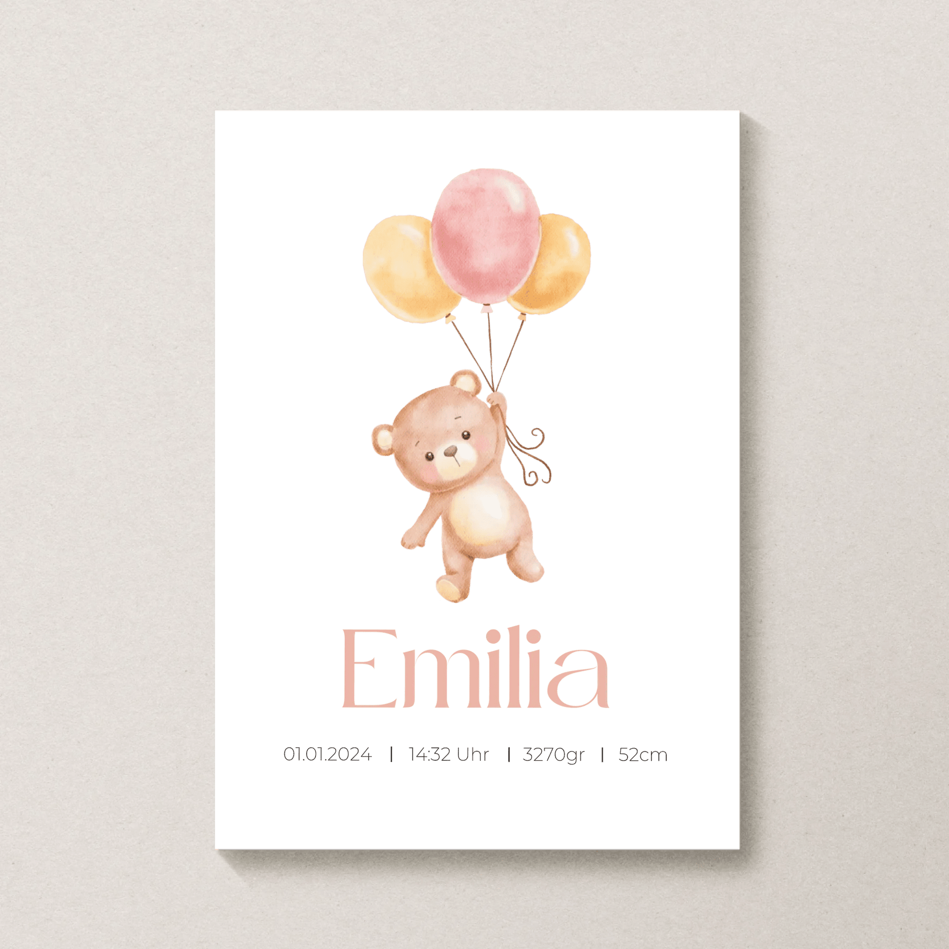 Personalisiertes Geburtsposter mit Bär, Luftballons und Geburtsdaten Little Mathilda Little Mathilda Poster