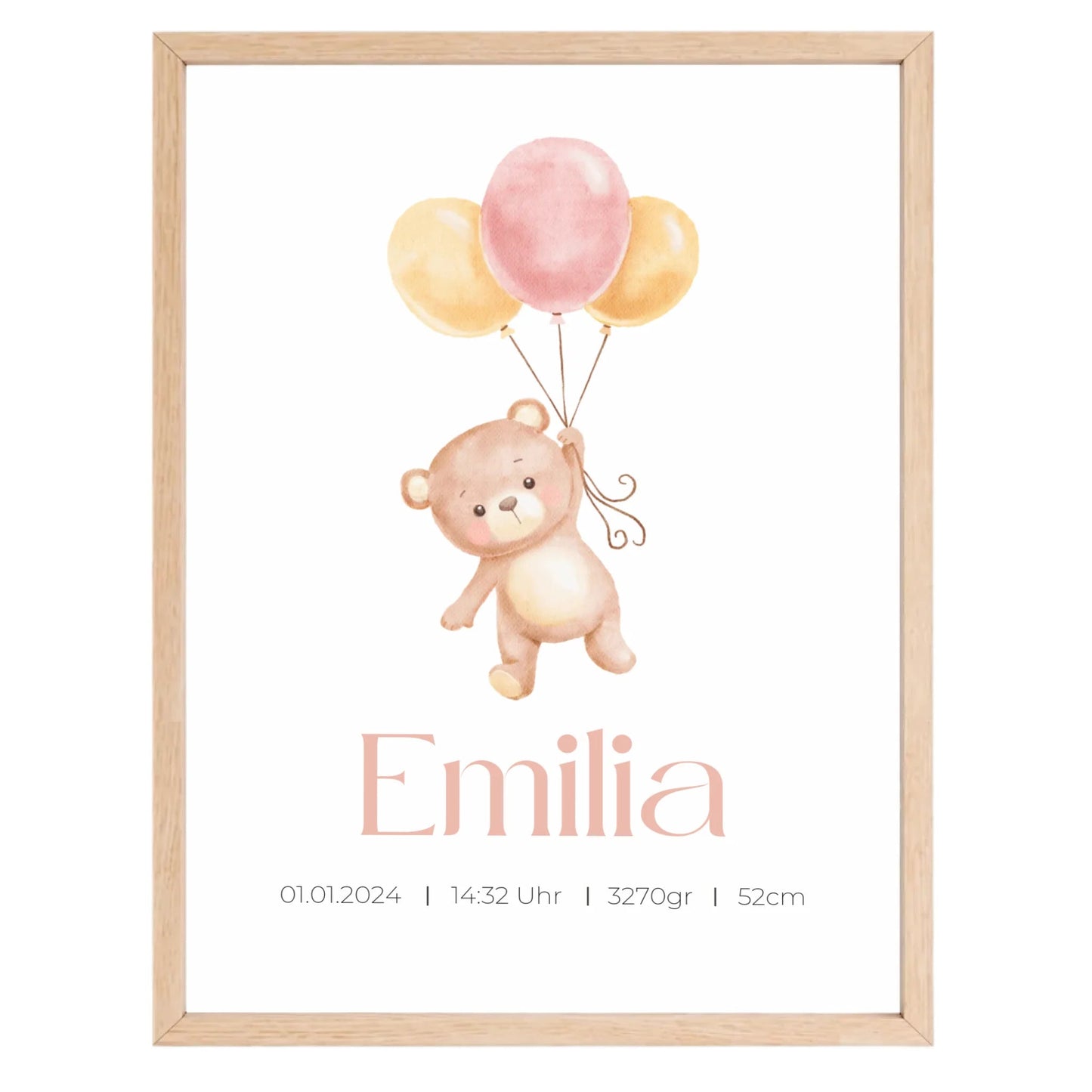 Personalisiertes Geburtsposter mit Bär, Luftballons und Geburtsdaten Little Mathilda Little Mathilda Poster
