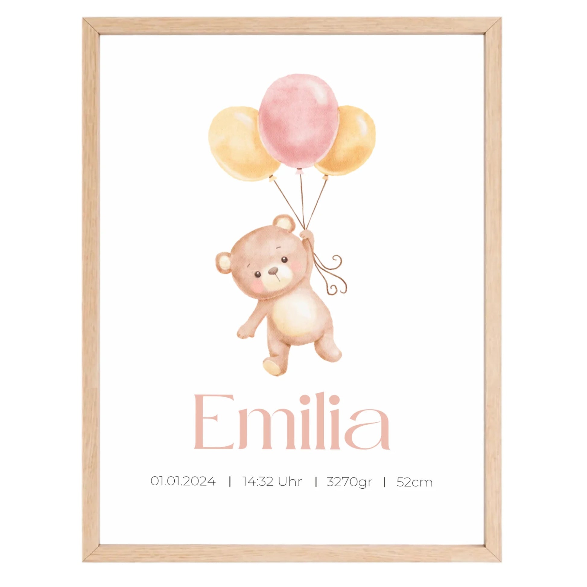 Personalisiertes Geburtsposter mit Bär, Luftballons und Geburtsdaten Little Mathilda Little Mathilda Poster