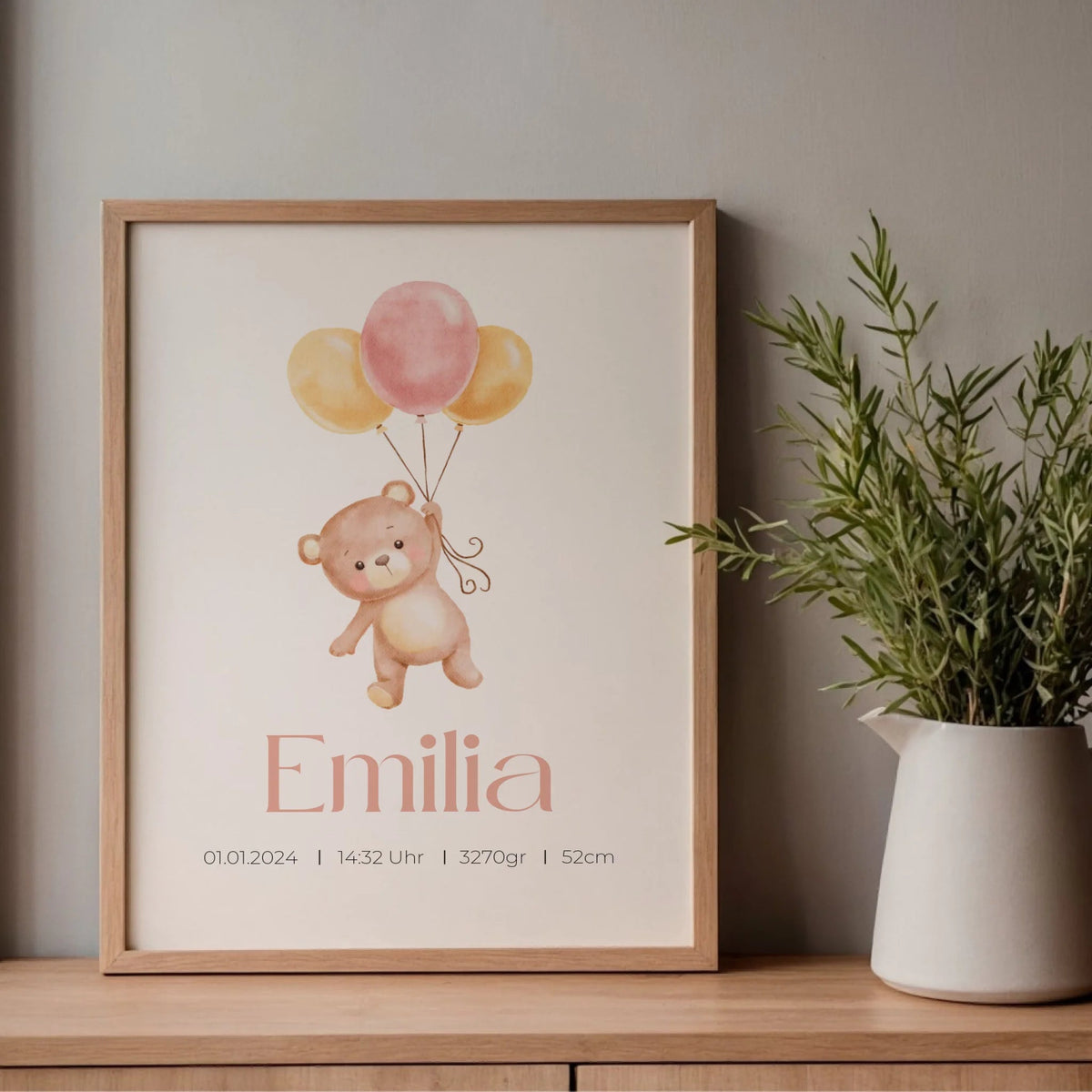 Personalisiertes Geburtsposter mit Bär, Luftballons und Geburtsdaten Little Mathilda Little Mathilda Poster