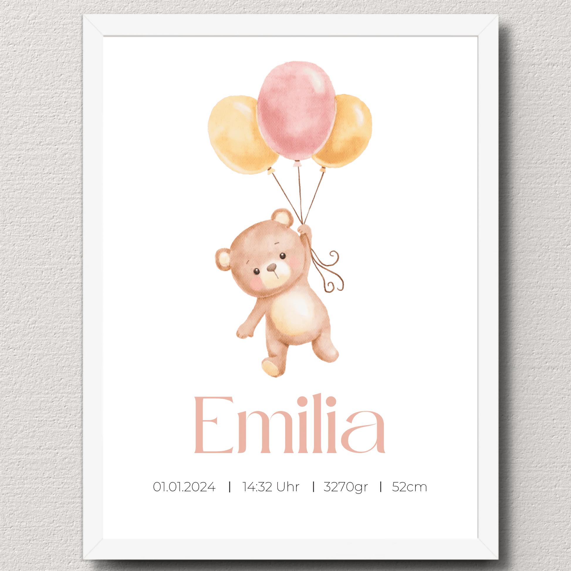 Personalisiertes Geburtsposter mit Bär, Luftballons und Geburtsdaten Little Mathilda Little Mathilda Poster