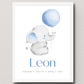 Personalisiertes Geburtsposter mit Elefant, Luftballon und Geburtsdaten Little Mathilda Little Mathilda Poster
