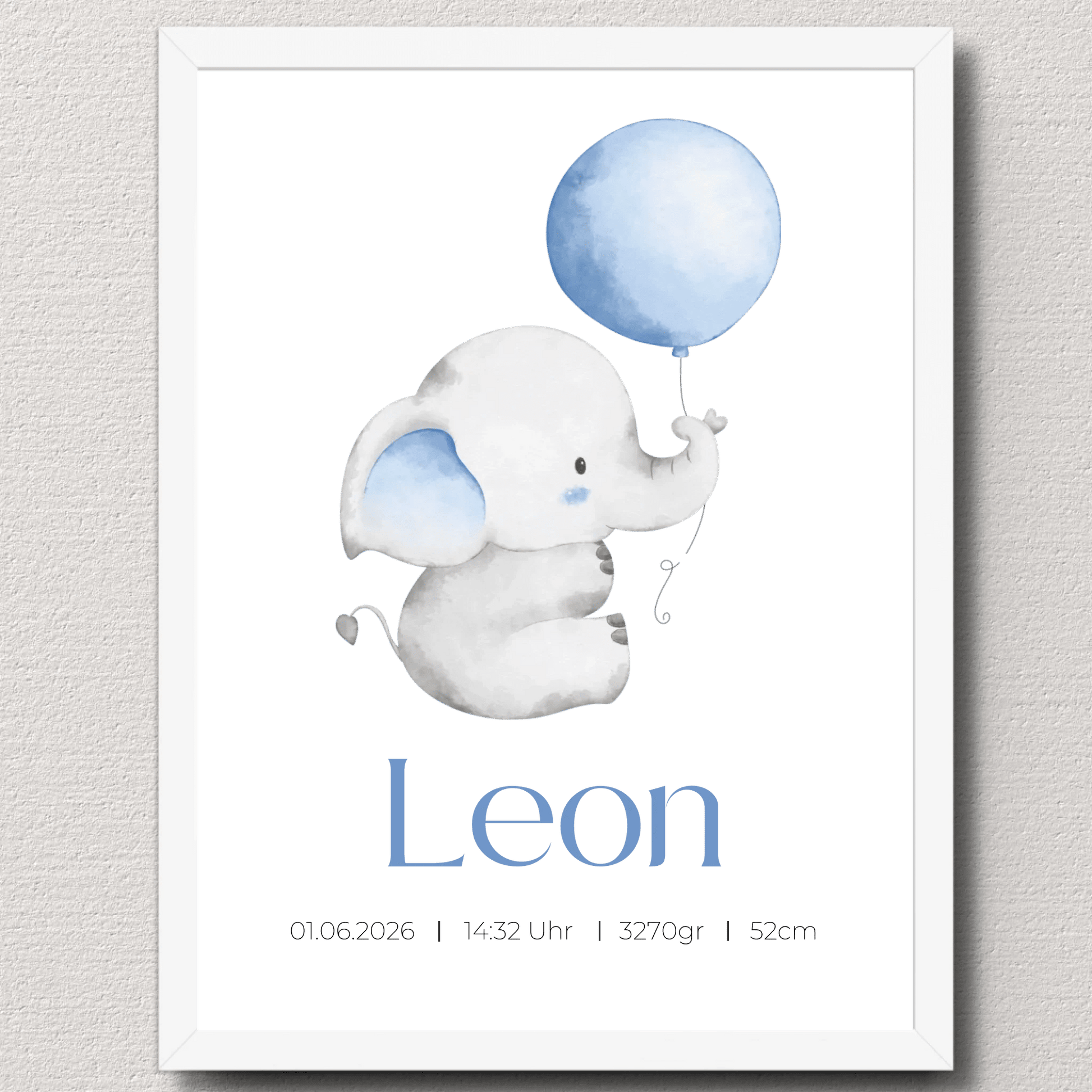 Personalisiertes Geburtsposter mit Elefant, Luftballon und Geburtsdaten Little Mathilda Little Mathilda Poster