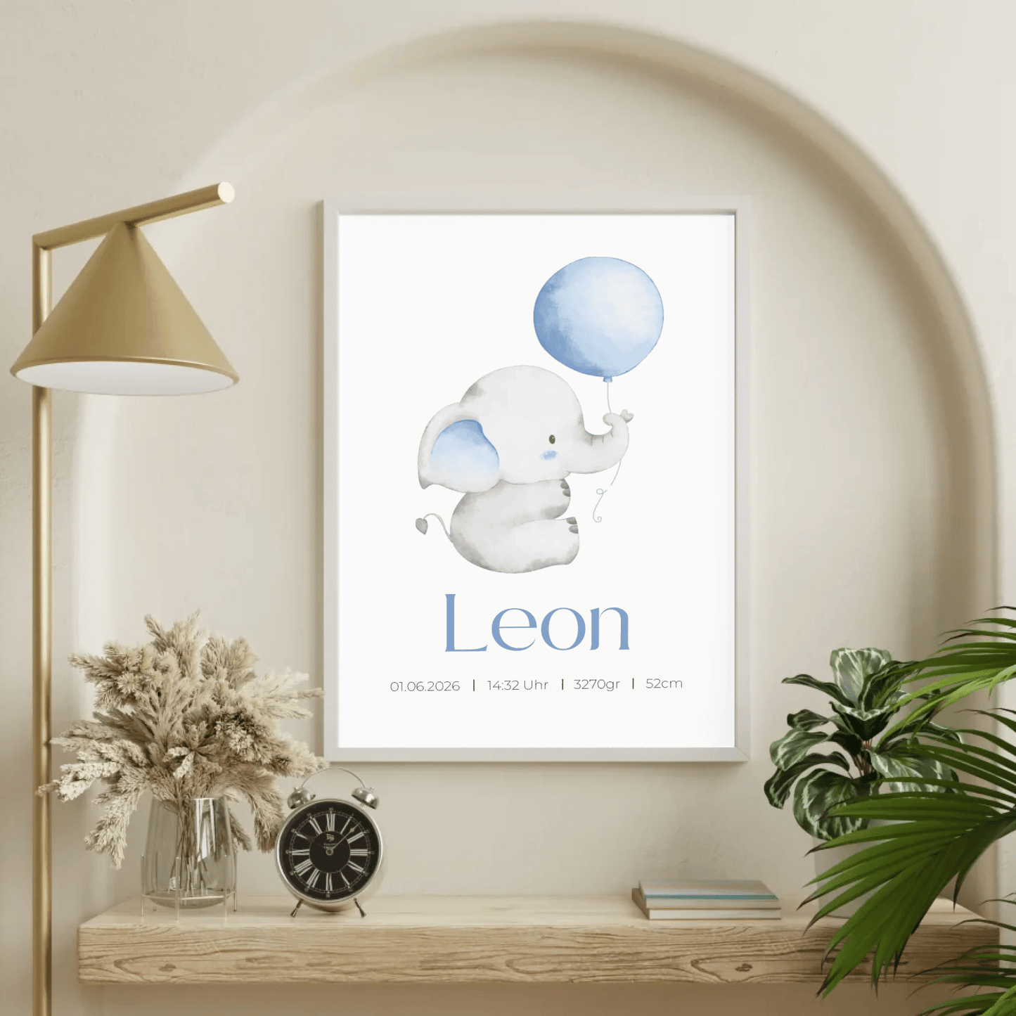 Personalisiertes Geburtsposter mit Elefant, Luftballon und Geburtsdaten Little Mathilda Little Mathilda Poster