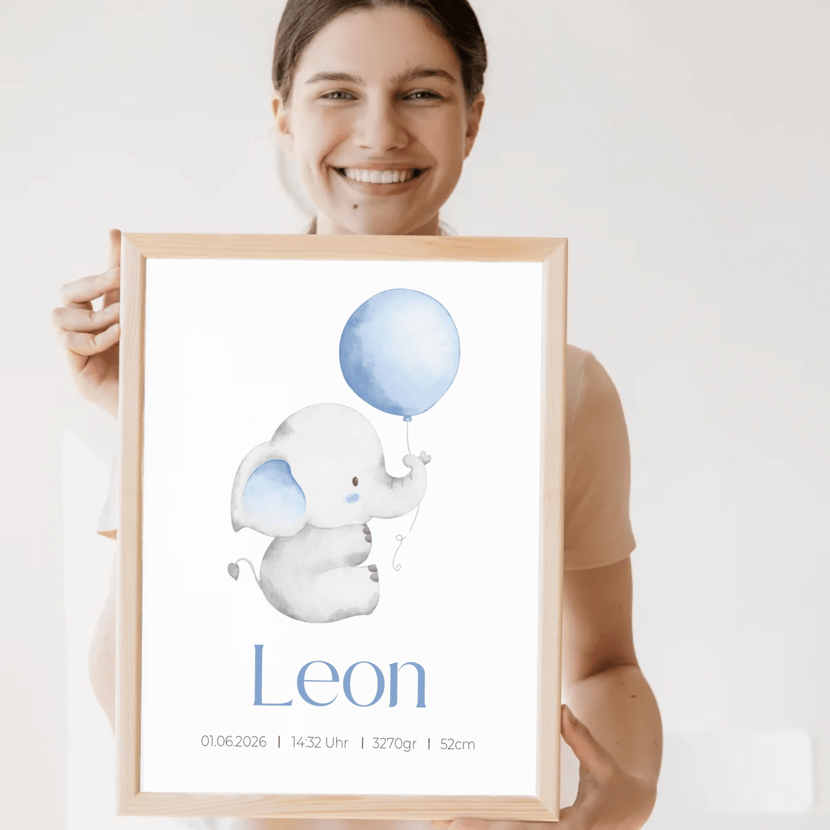 Personalisiertes Geburtsposter mit Elefant, Luftballon und Geburtsdaten Little Mathilda Little Mathilda Poster