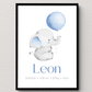 Personalisiertes Geburtsposter mit Elefant, Luftballon und Geburtsdaten Little Mathilda Little Mathilda Poster