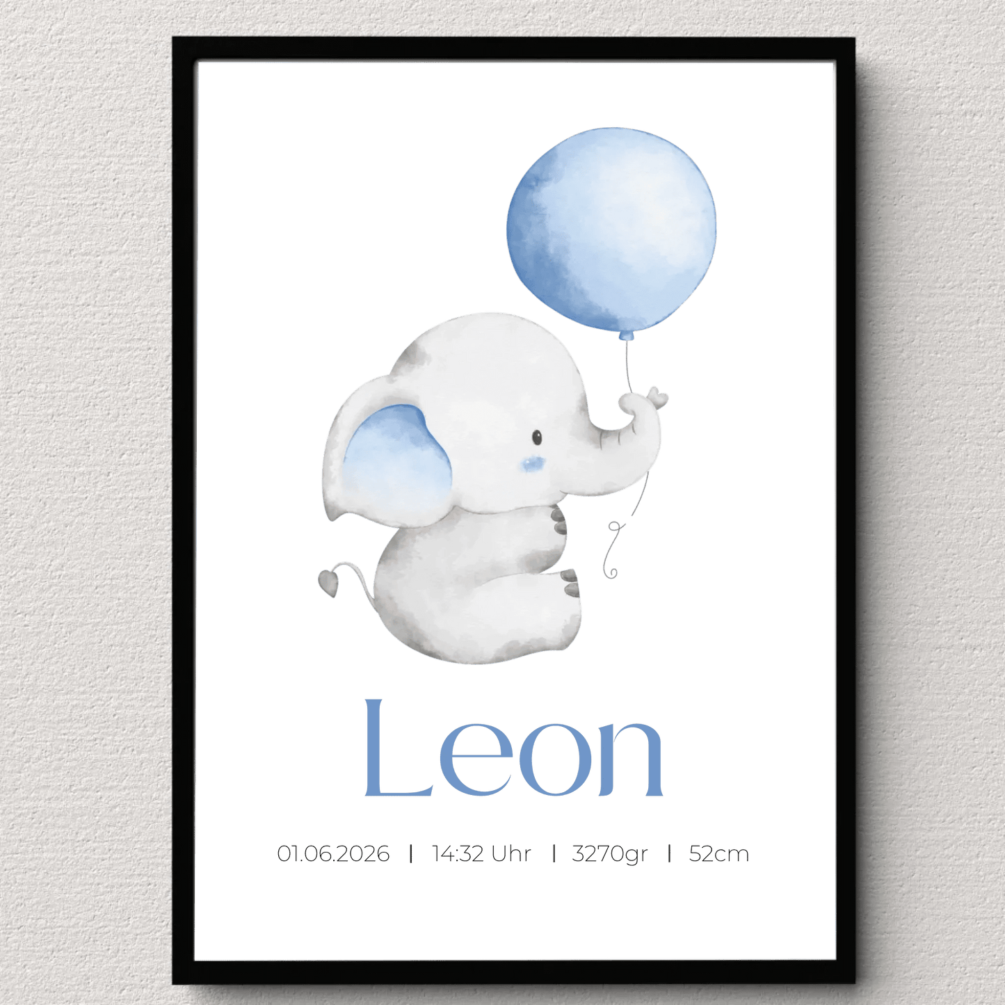 Personalisiertes Geburtsposter mit Elefant, Luftballon und Geburtsdaten Little Mathilda Little Mathilda Poster
