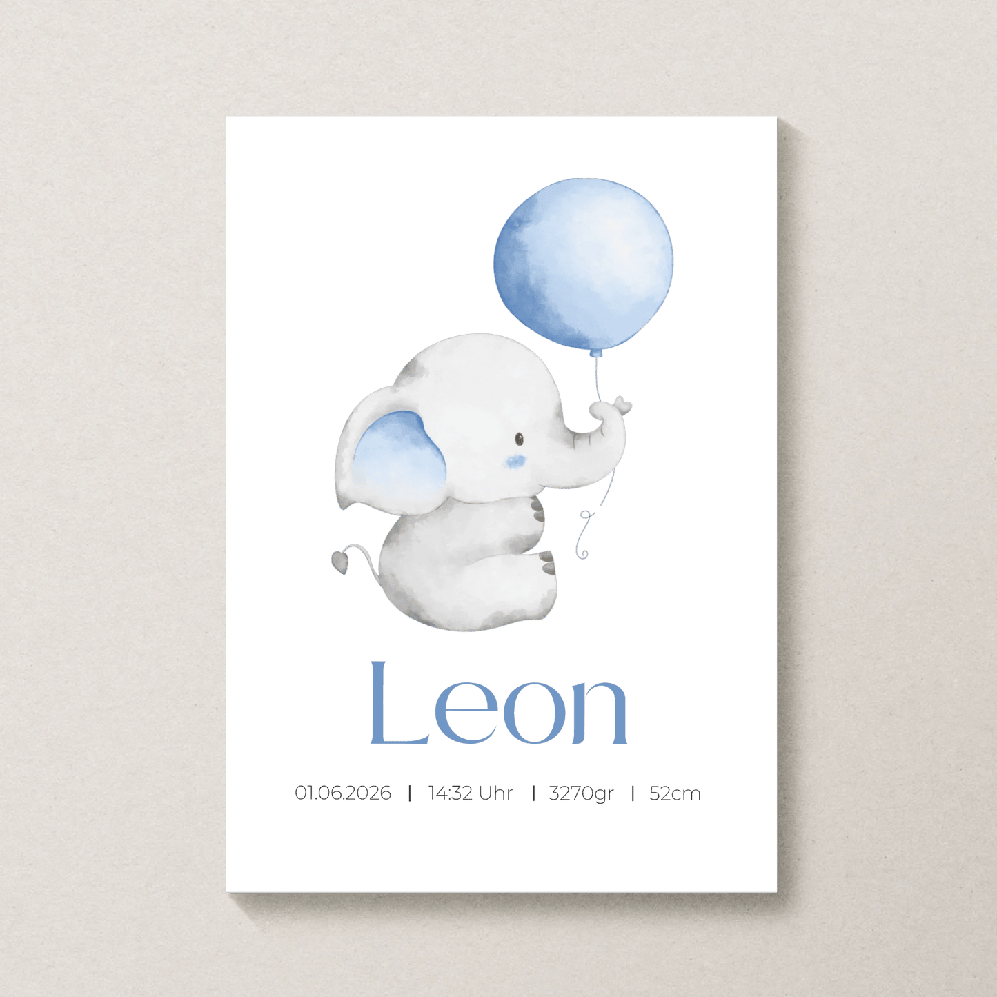 Personalisiertes Geburtsposter mit Elefant, Luftballon und Geburtsdaten Little Mathilda Little Mathilda Poster