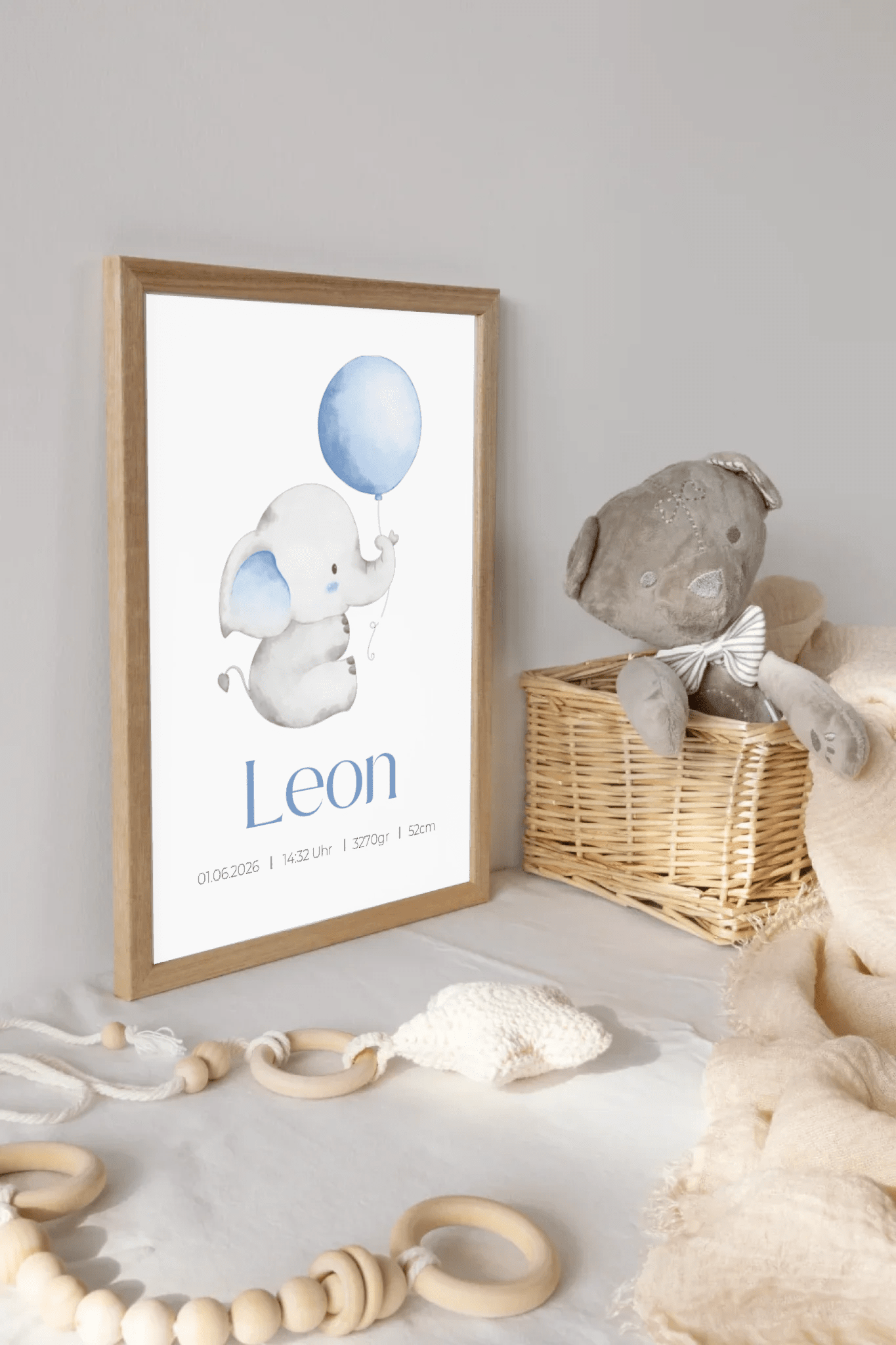 Personalisiertes Geburtsposter mit Elefant, Luftballon und Geburtsdaten Little Mathilda Little Mathilda Poster