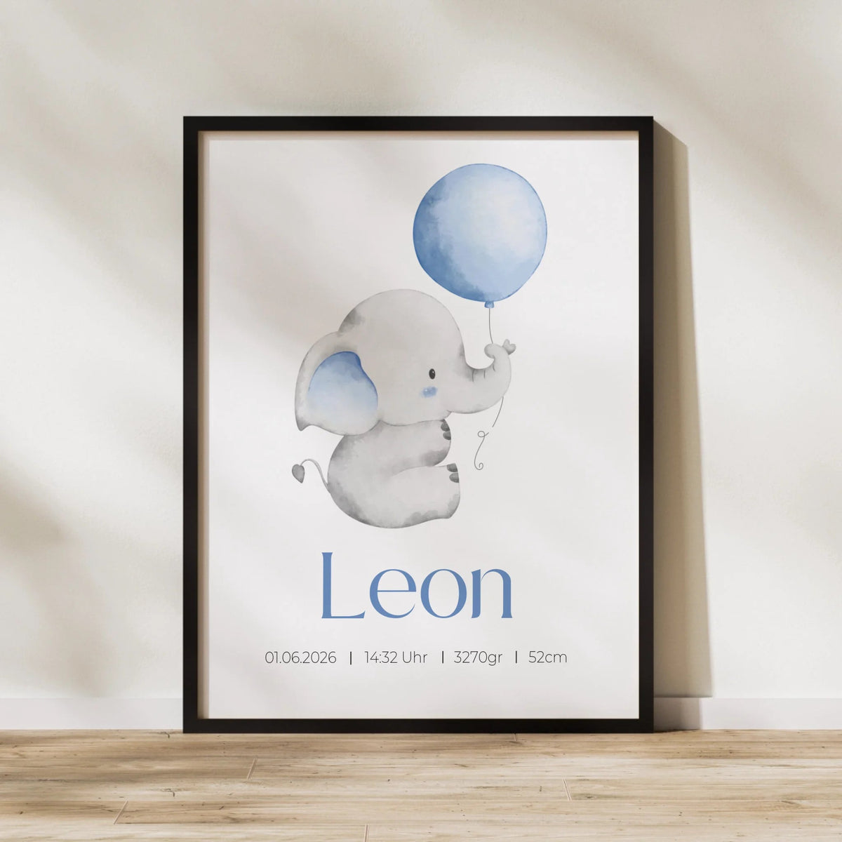 Personalisiertes Geburtsposter mit Elefant, Luftballon und Geburtsdaten Little Mathilda Little Mathilda Poster