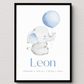 Personalisiertes Geburtsposter mit Elefant, Luftballon und Geburtsdaten Little Mathilda Little Mathilda Poster