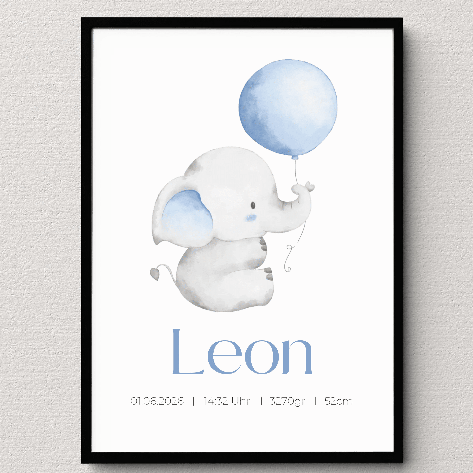 Personalisiertes Geburtsposter mit Elefant, Luftballon und Geburtsdaten Little Mathilda Little Mathilda Poster