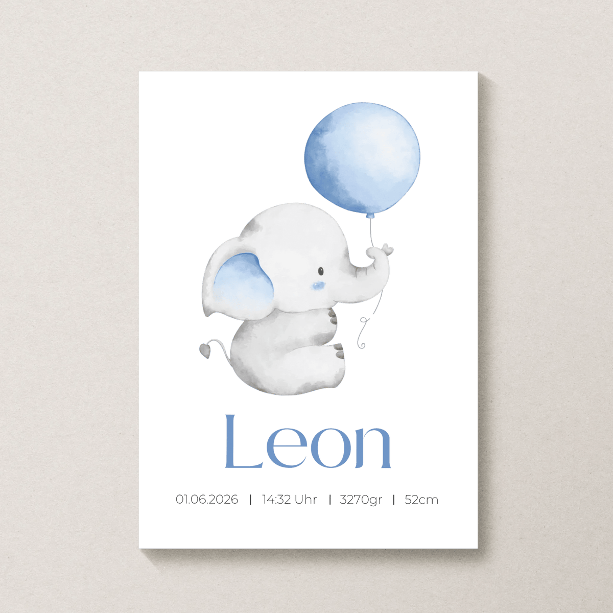Personalisiertes Geburtsposter mit Elefant, Luftballon und Geburtsdaten Little Mathilda Little Mathilda Poster