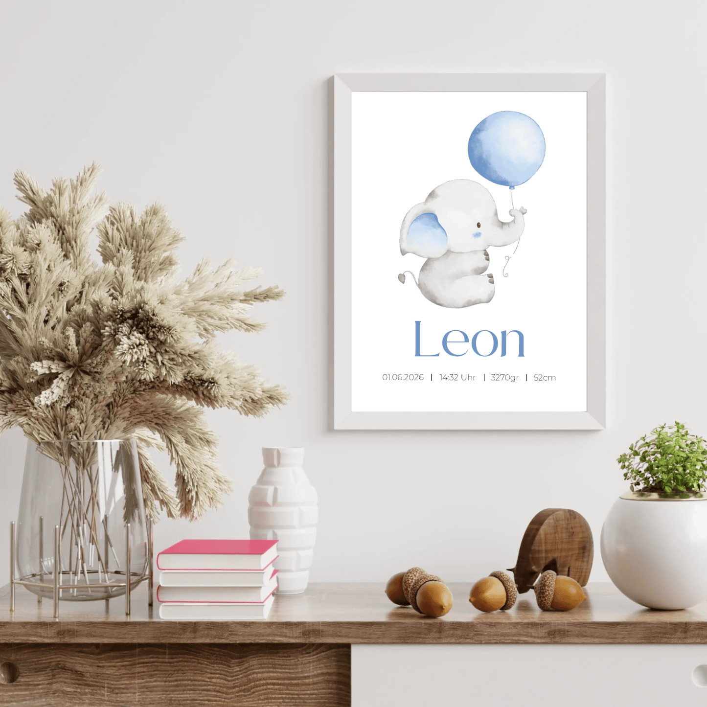 Personalisiertes Geburtsposter mit Elefant, Luftballon und Geburtsdaten Little Mathilda Little Mathilda Poster