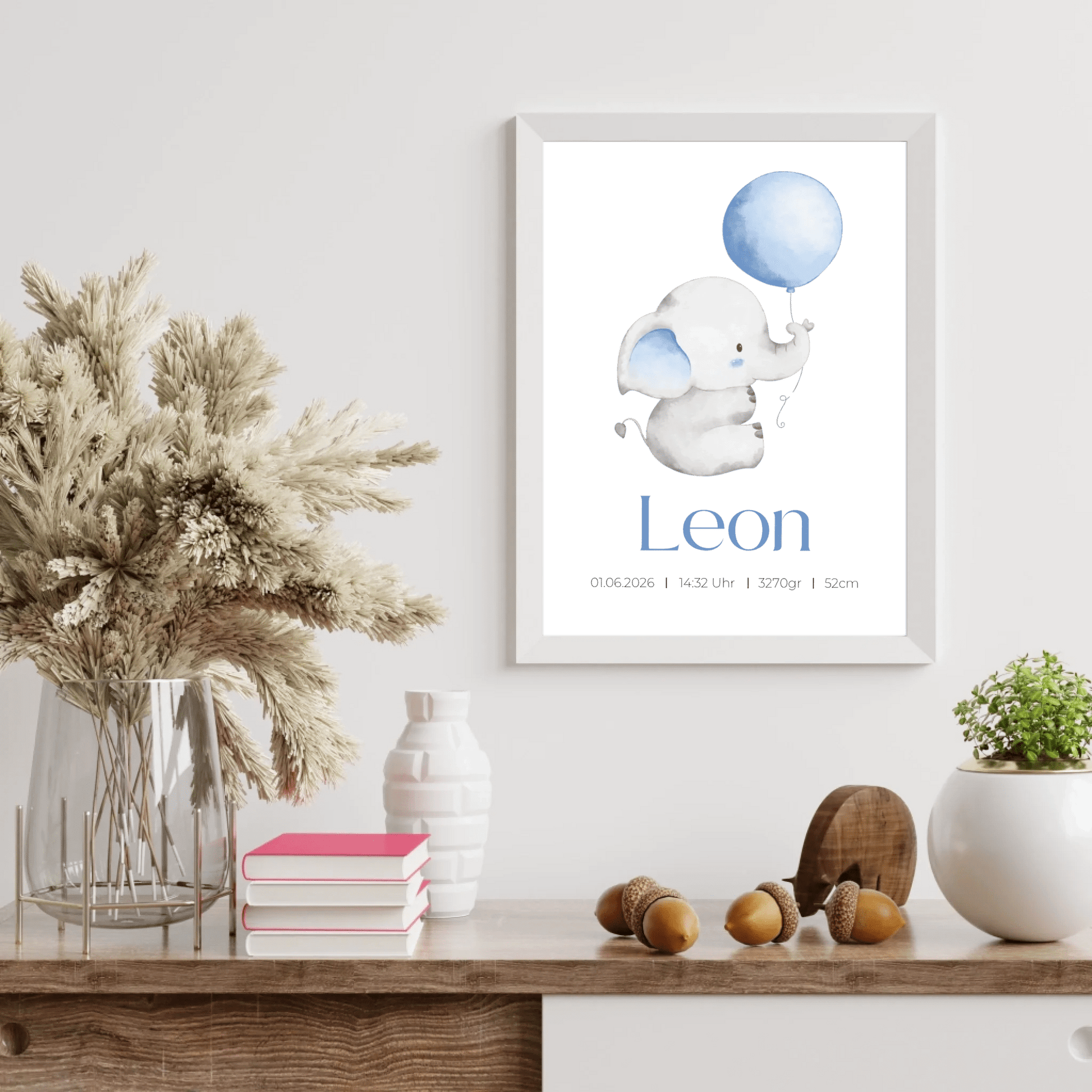 Personalisiertes Geburtsposter mit Elefant, Luftballon und Geburtsdaten Little Mathilda Little Mathilda Poster
