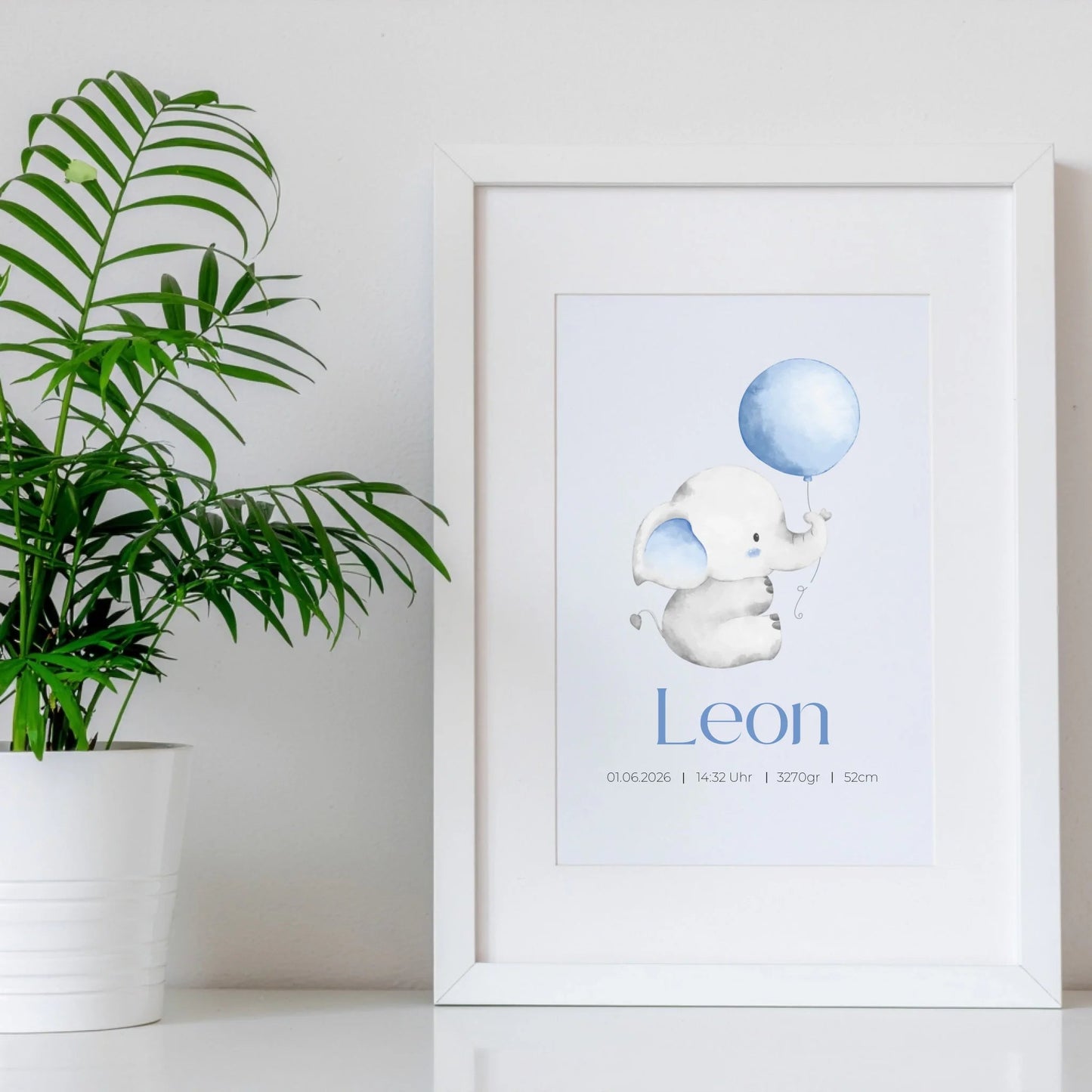 Personalisiertes Geburtsposter mit Elefant, Luftballon und Geburtsdaten Little Mathilda Little Mathilda Poster