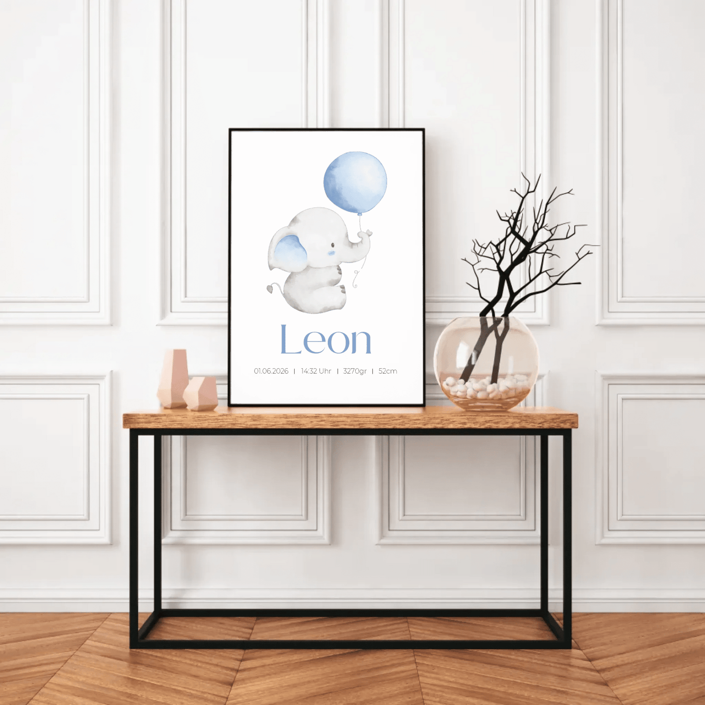 Personalisiertes Geburtsposter mit Elefant, Luftballon und Geburtsdaten Little Mathilda Little Mathilda Poster