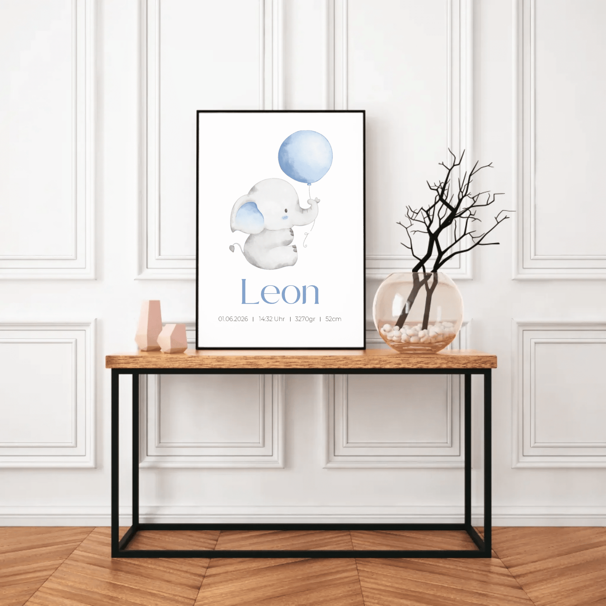 Personalisiertes Geburtsposter mit Elefant, Luftballon und Geburtsdaten Little Mathilda Little Mathilda Poster
