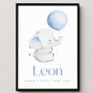 Personalisiertes Geburtsposter mit Elefant, Luftballon und Geburtsdaten Little Mathilda Little Mathilda Poster