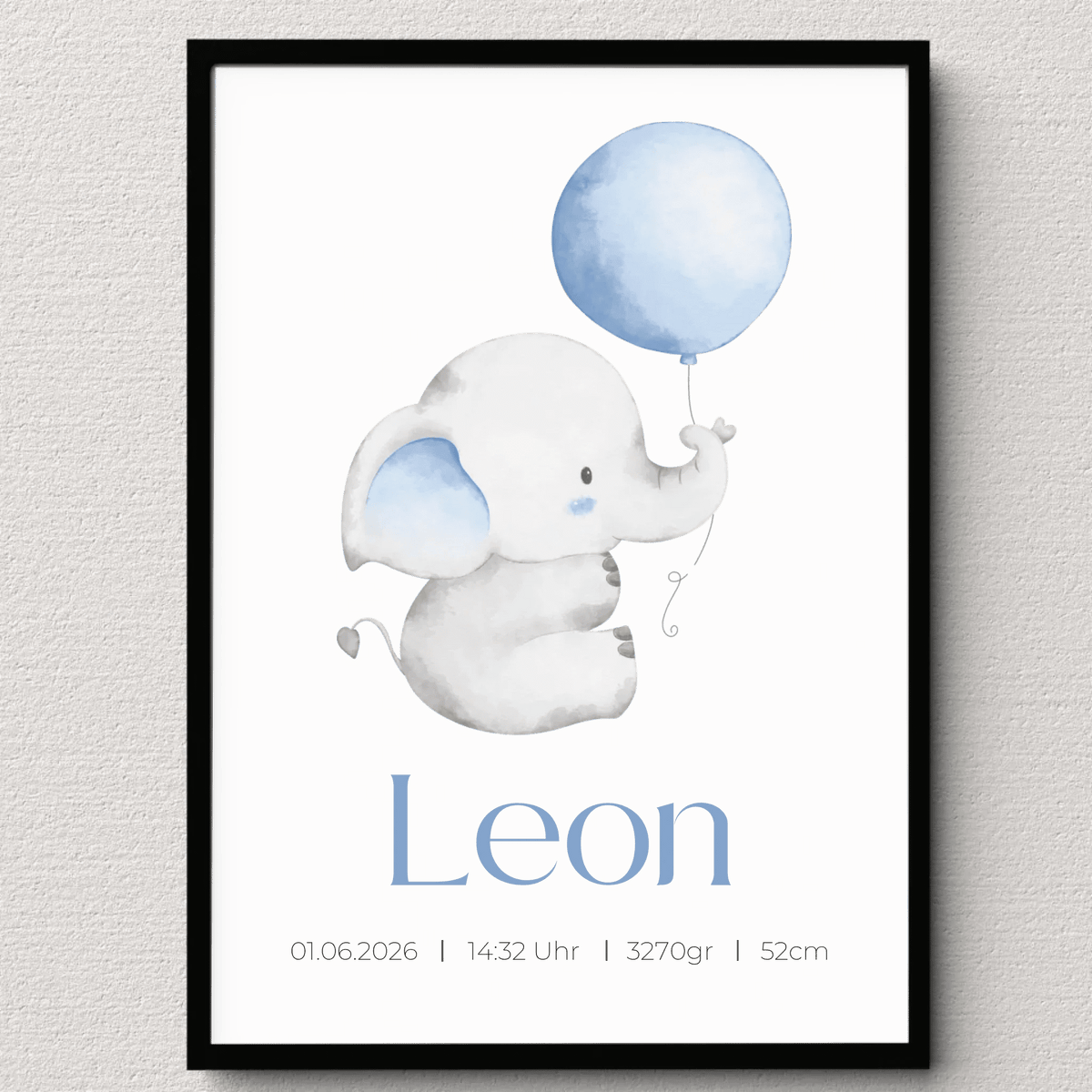 Personalisiertes Geburtsposter mit Elefant, Luftballon und Geburtsdaten Little Mathilda Little Mathilda Poster