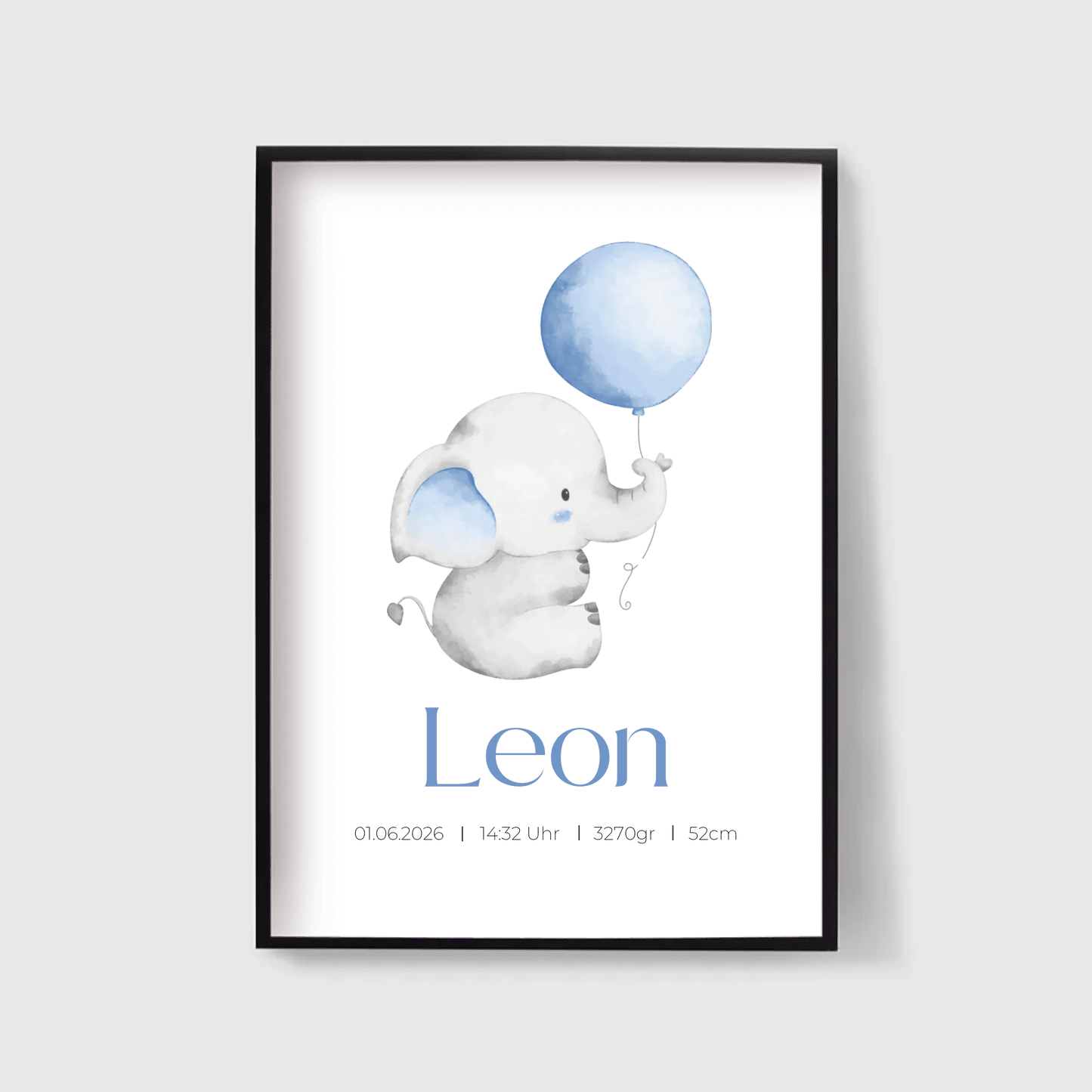 Personalisiertes Geburtsposter mit Elefant, Luftballon und Geburtsdaten Little Mathilda Little Mathilda Poster