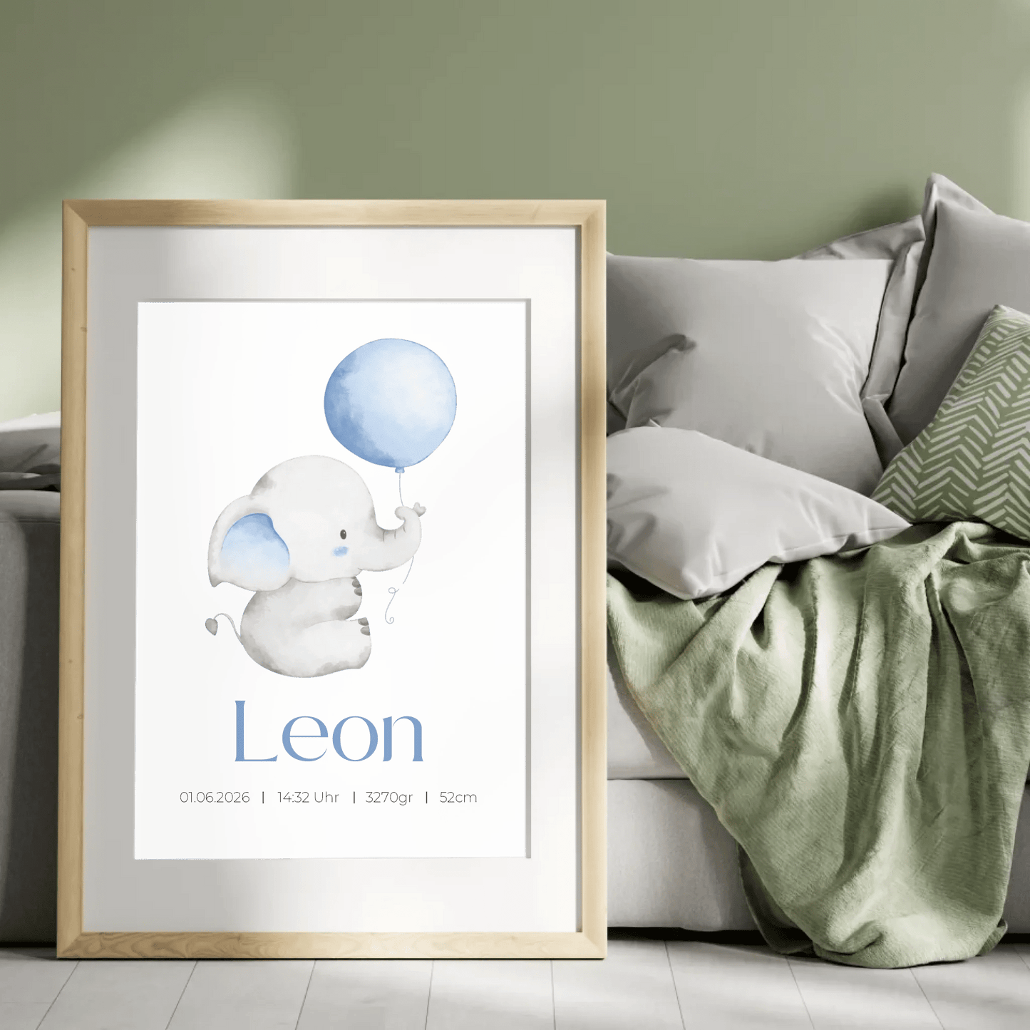 Personalisiertes Geburtsposter mit Elefant, Luftballon und Geburtsdaten Little Mathilda Little Mathilda Poster