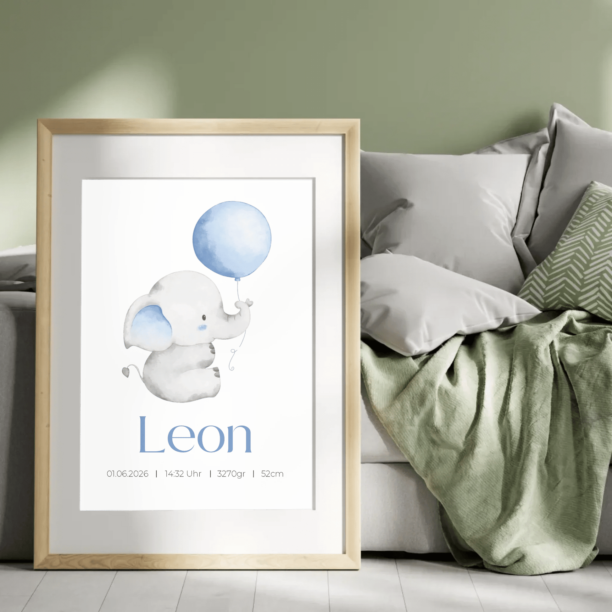 Personalisiertes Geburtsposter mit Elefant, Luftballon und Geburtsdaten Little Mathilda Little Mathilda Poster