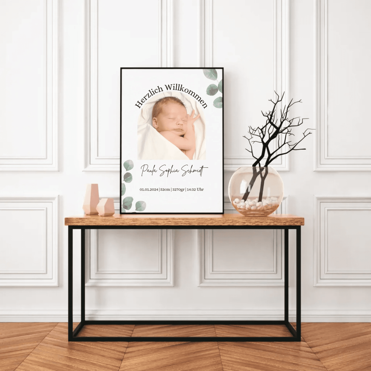 Personalisiertes Geburtsposter mit Foto & Geburtsdaten – Eukalyptus Design fürs Kinderzimmer Little Mathilda Little Mathilda Poster