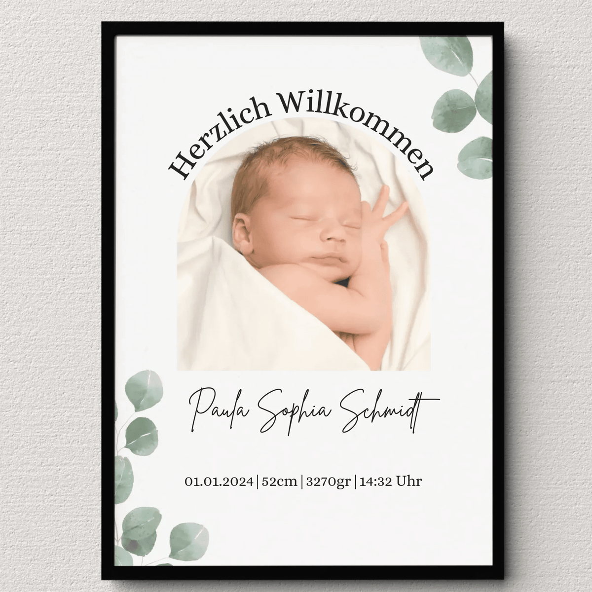 Personalisiertes Geburtsposter mit Foto & Geburtsdaten – Eukalyptus Design fürs Kinderzimmer Little Mathilda Little Mathilda Poster