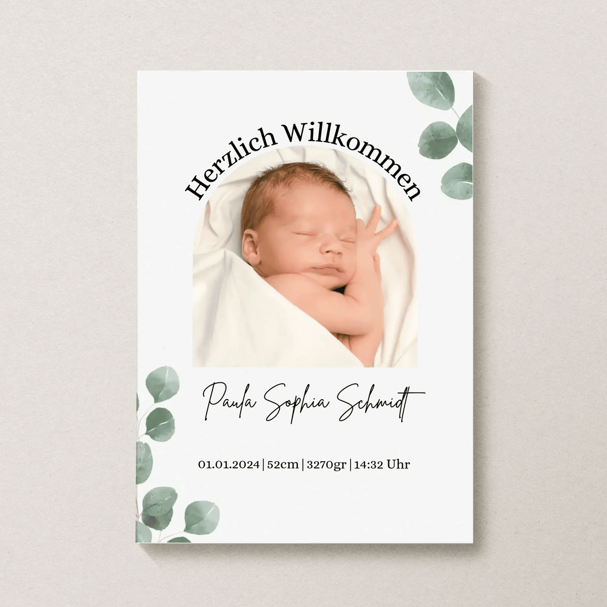 Personalisiertes Geburtsposter mit Foto & Geburtsdaten – Eukalyptus Design fürs Kinderzimmer Little Mathilda Little Mathilda Poster