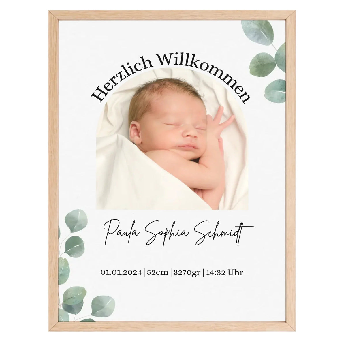 Personalisiertes Geburtsposter mit Foto & Geburtsdaten – Eukalyptus Design fürs Kinderzimmer Little Mathilda Little Mathilda Poster
