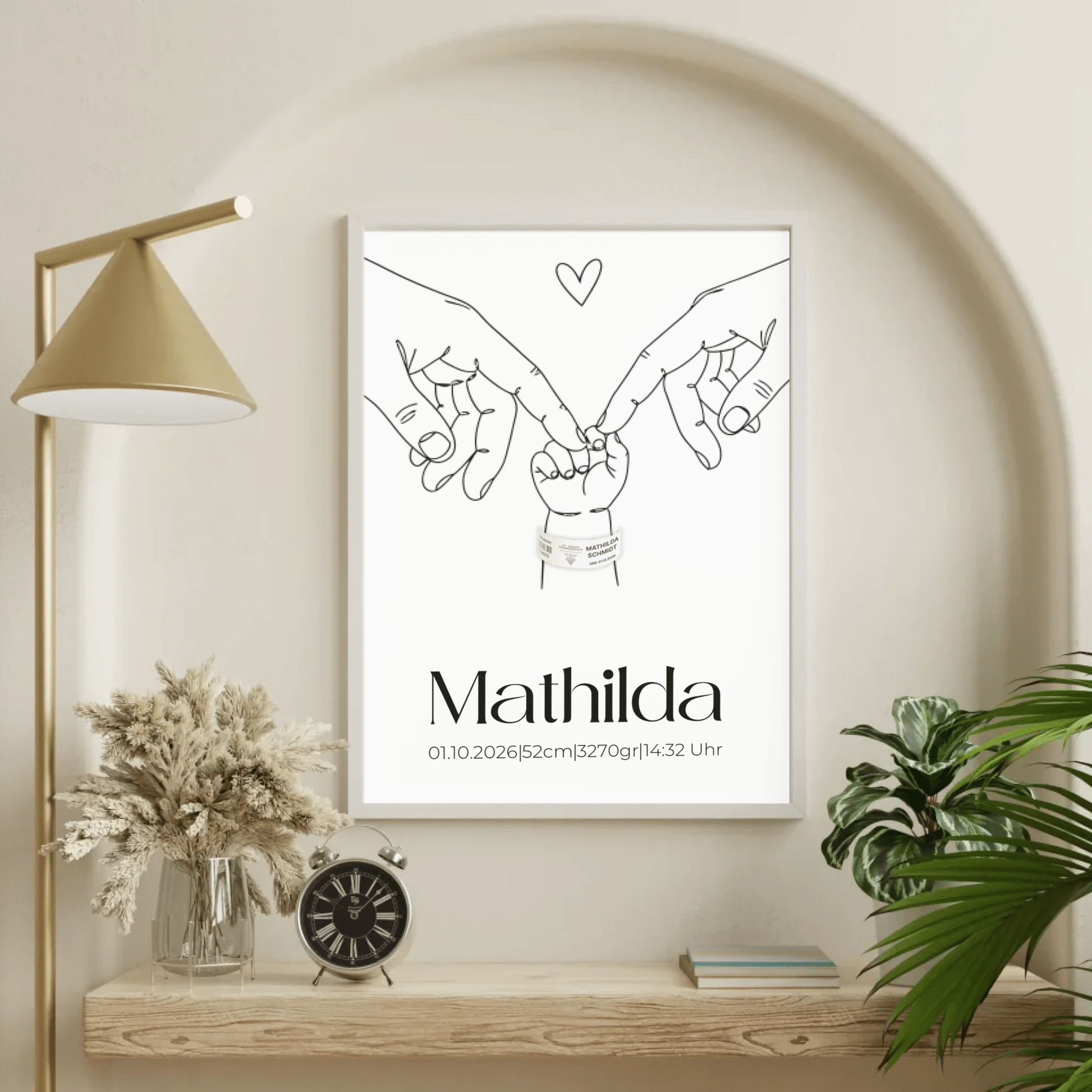 Geburtsposter mit Handillustration und Geburtsdaten – zeitloses Kinderzimmer Wandbild