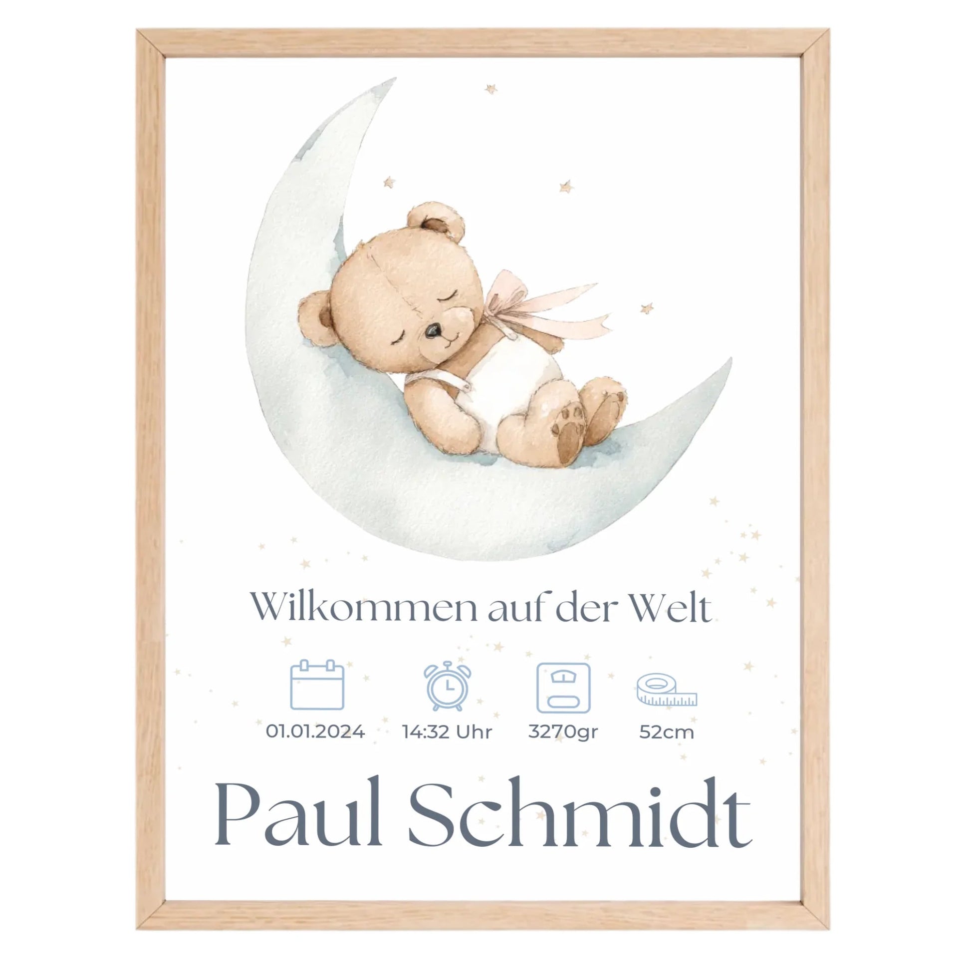 Personalisiertes Geburtsposter mit Babyhand Illustration – stilvolles Namensposter zur Geburt