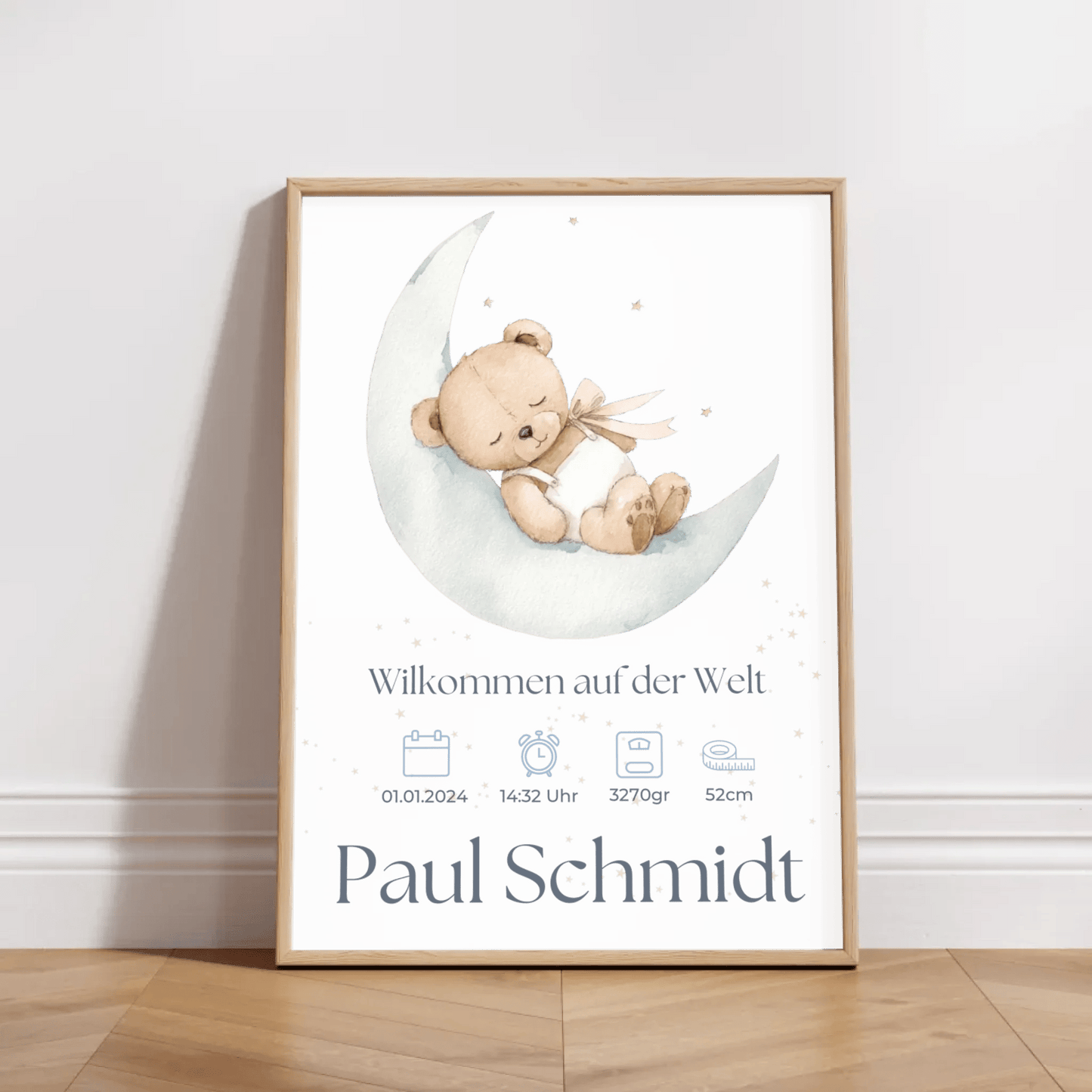 Line Art Geburtsposter mit Babyhand und Herz – personalisiertes Geschenk zur Geburt oder Taufe