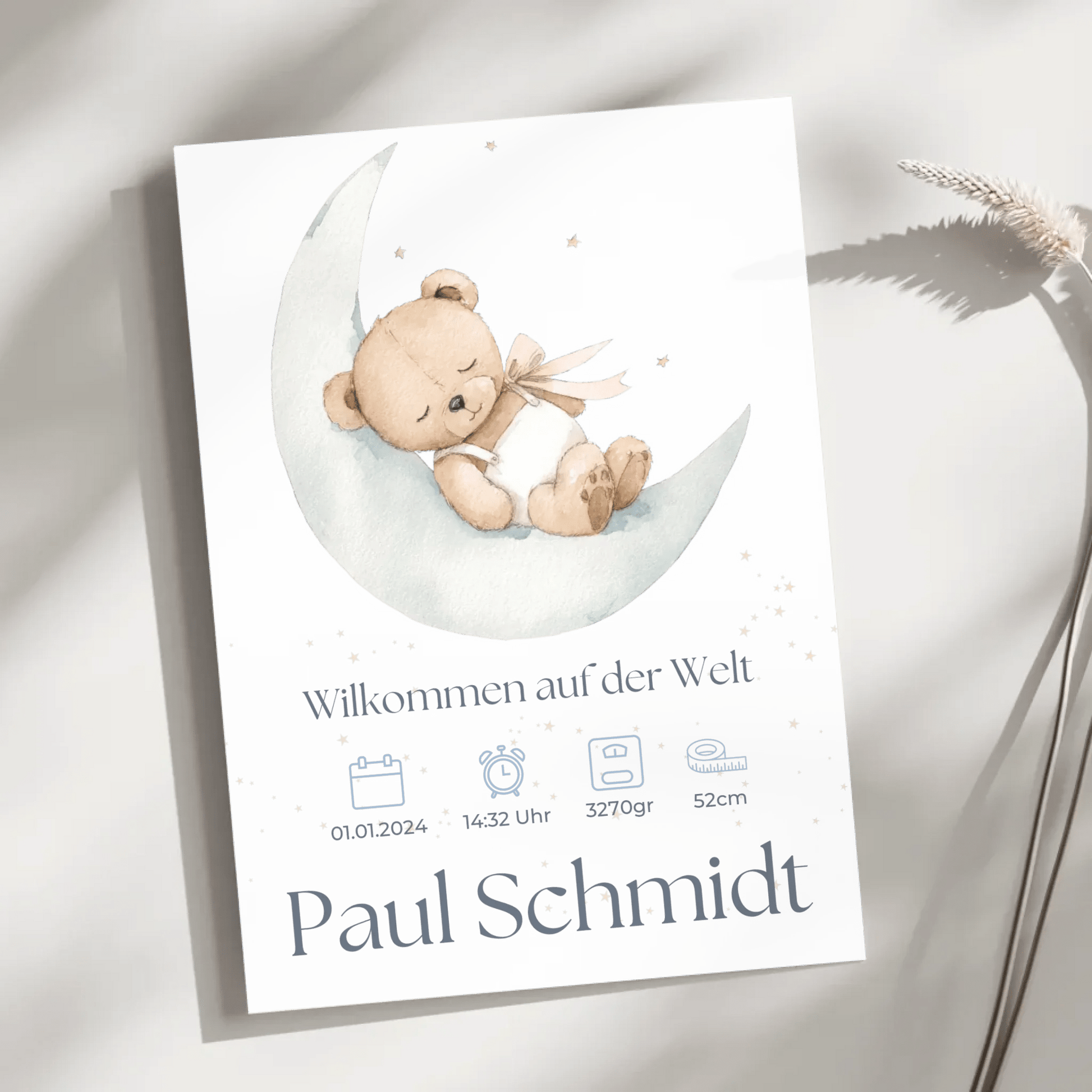 Geburtsposter mit Namen und Geburtsdaten – modernes Familienposter zur Geburt eines Kindes