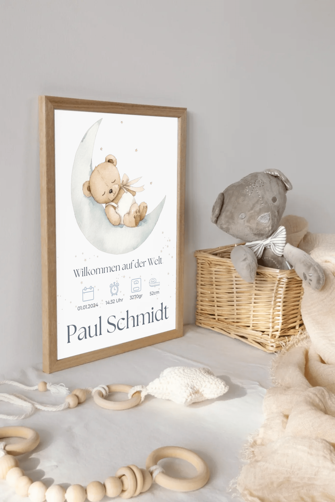 Geburtsposter mit Name Mathilda, Geburtsdatum, Uhrzeit, Größe und Gewicht – modernes Geschenk zur Geburt