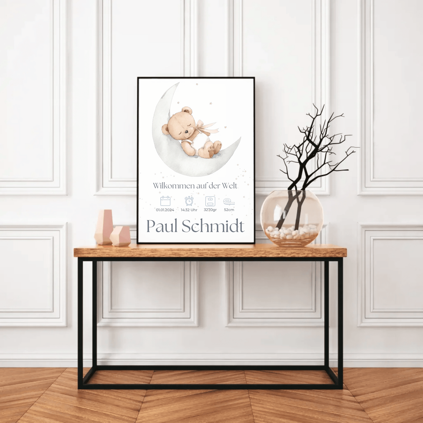 Modernes Geburtsposter mit Babyhand Motiv – personalisierbares Geschenk von Little Mathilda