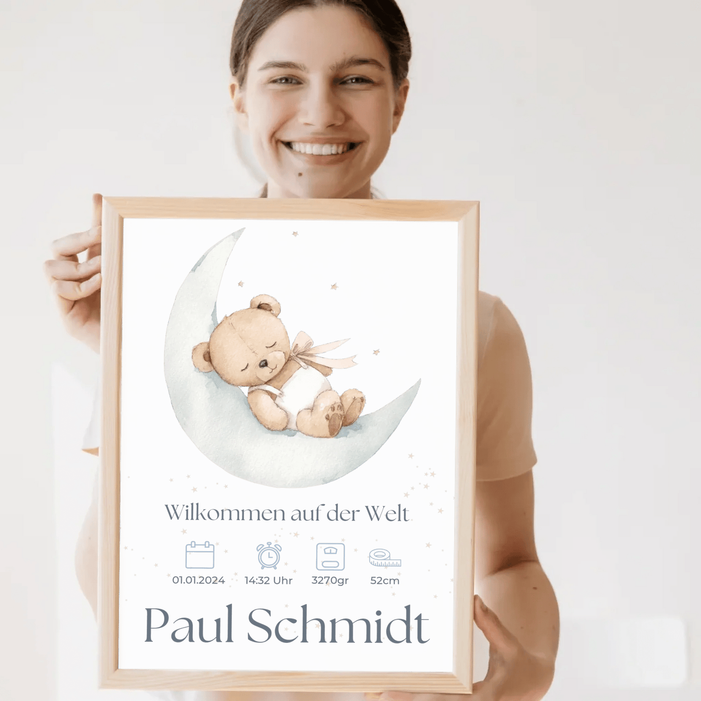 Minimalistisches Geburtsposter mit Line Art Hände Motiv – personalisiertes Baby Poster von Little Mathilda