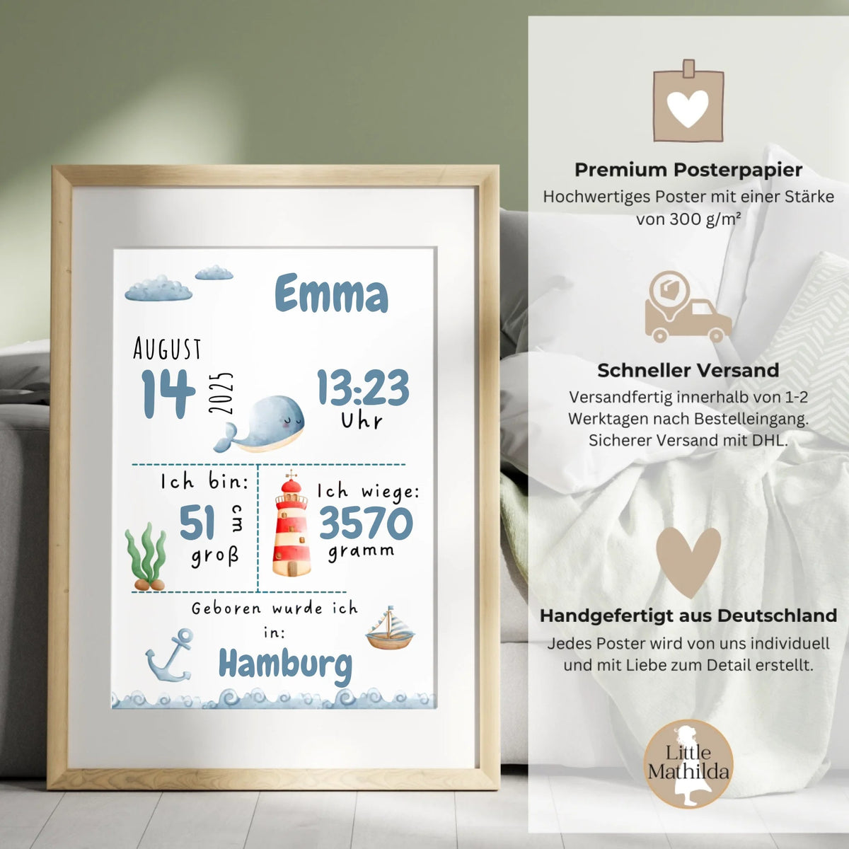 Personalisiertes Geburtsposter mit Wald- & Meerestieren – mit Namen & Geburtsdaten Little Mathilda Little Mathilda Poster