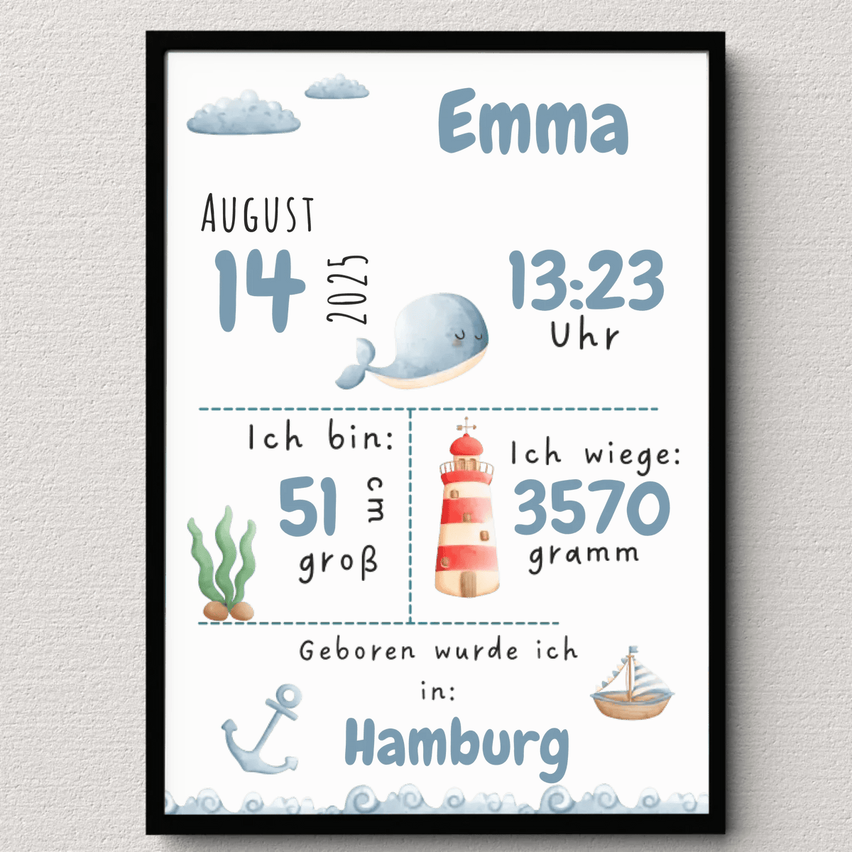 Personalisiertes Geburtsposter mit Wald- & Meerestieren – mit Namen & Geburtsdaten Little Mathilda Little Mathilda Poster