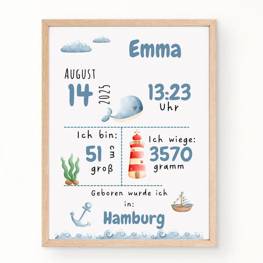 Personalisiertes Geburtsposter mit Wald - & Meerestieren – mit Namen & Geburtsdaten Little Mathilda Little Mathilda Poster
