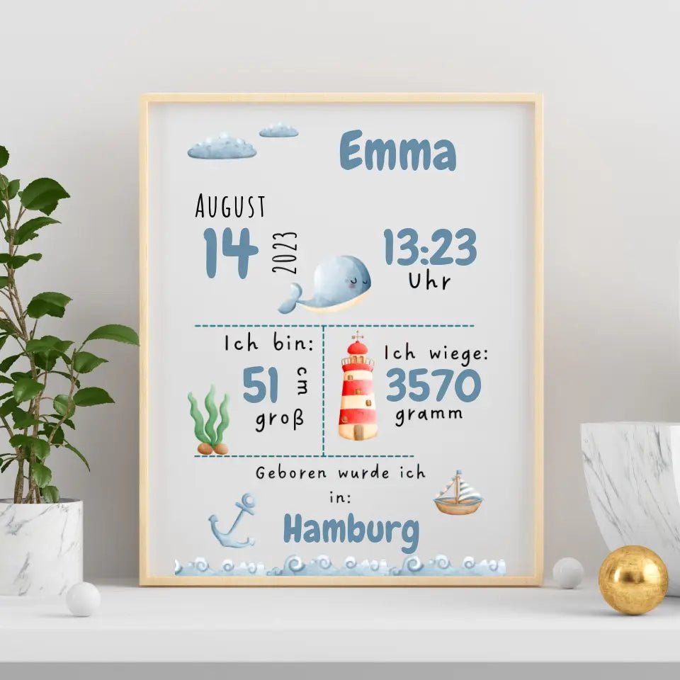 Personalisiertes Geburtsposter Waldtiere und Meerestiere Little Mathilda Little Mathilda Poster
