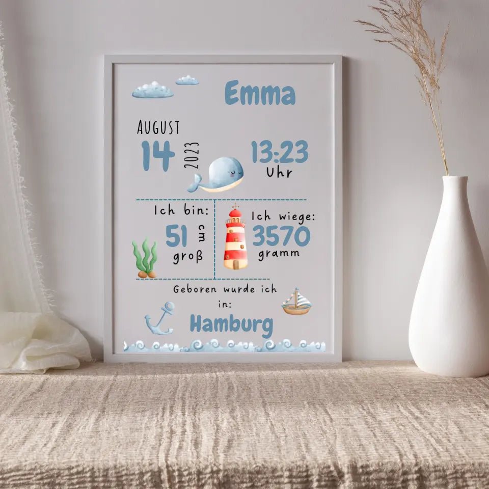 Personalisiertes Geburtsposter Waldtiere und Meerestiere Little Mathilda Little Mathilda Poster