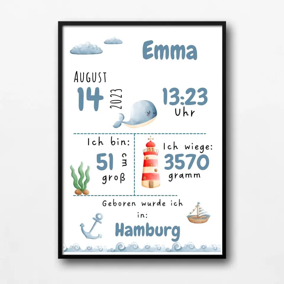 Personalisiertes Geburtsposter Waldtiere und Meerestiere Little Mathilda Little Mathilda Poster