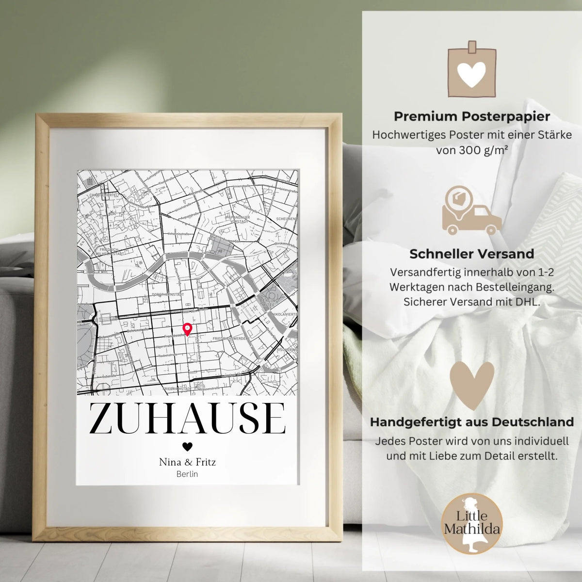 Personalisiertes Geschenk zum Einzug: Zuhause Poster mit Koordinaten Little Mathilda Little Mathilda Poster
