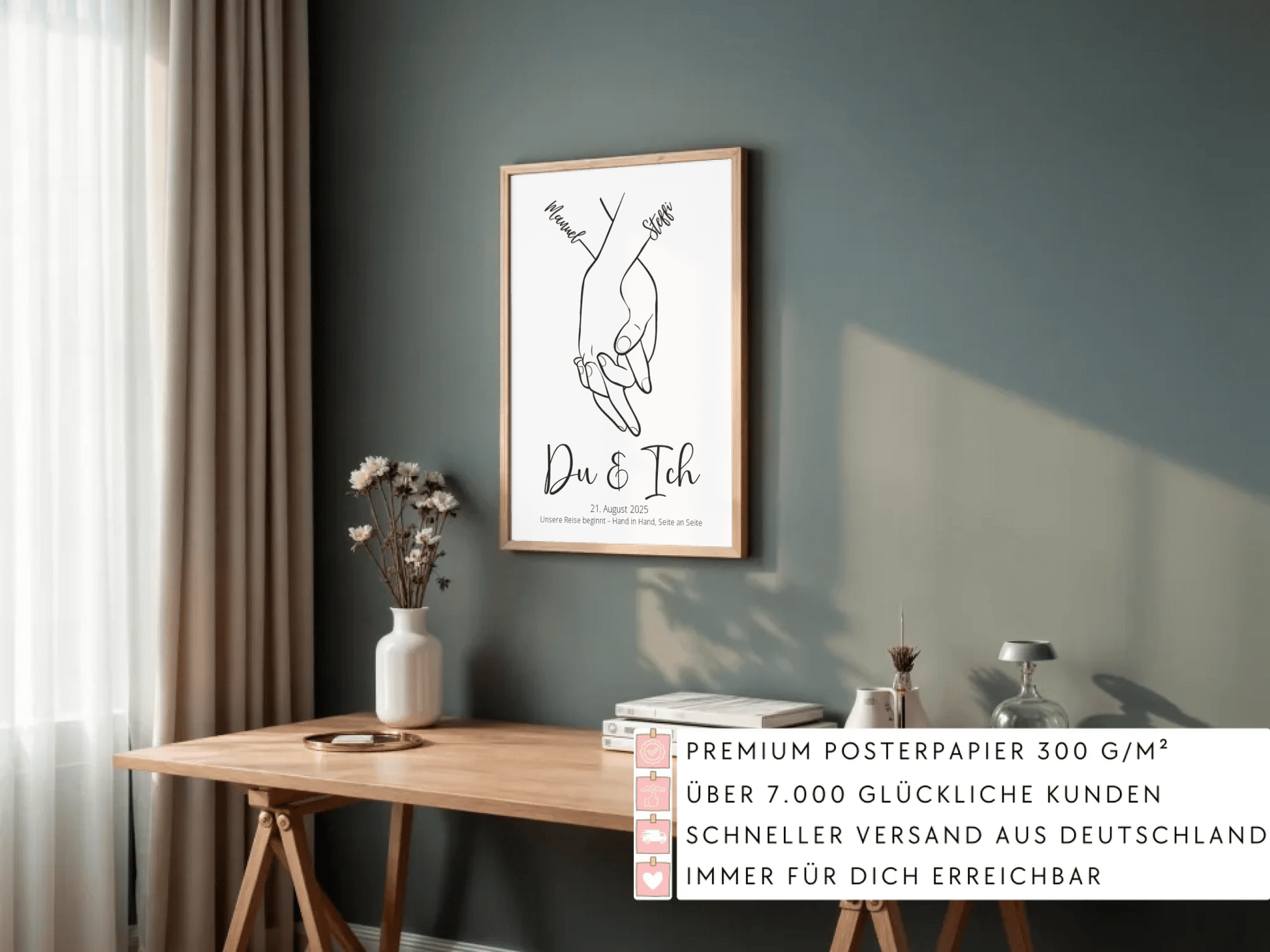 Minimalistisches Hochzeitsbild mit Datum und Namen – personalisierbares Paarposter von Little Mathilda